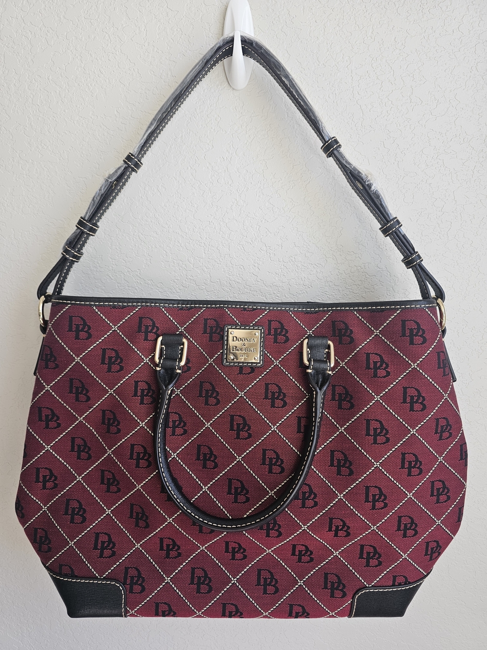 Dooney & Bourke Burgundy and Black DB Monogram Tote